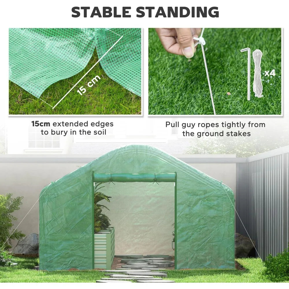 13' x 10' x 6.5' Hoop House Greenhouse with Large Windows and Zippered Door, Large Walk-in Tunnel Green House