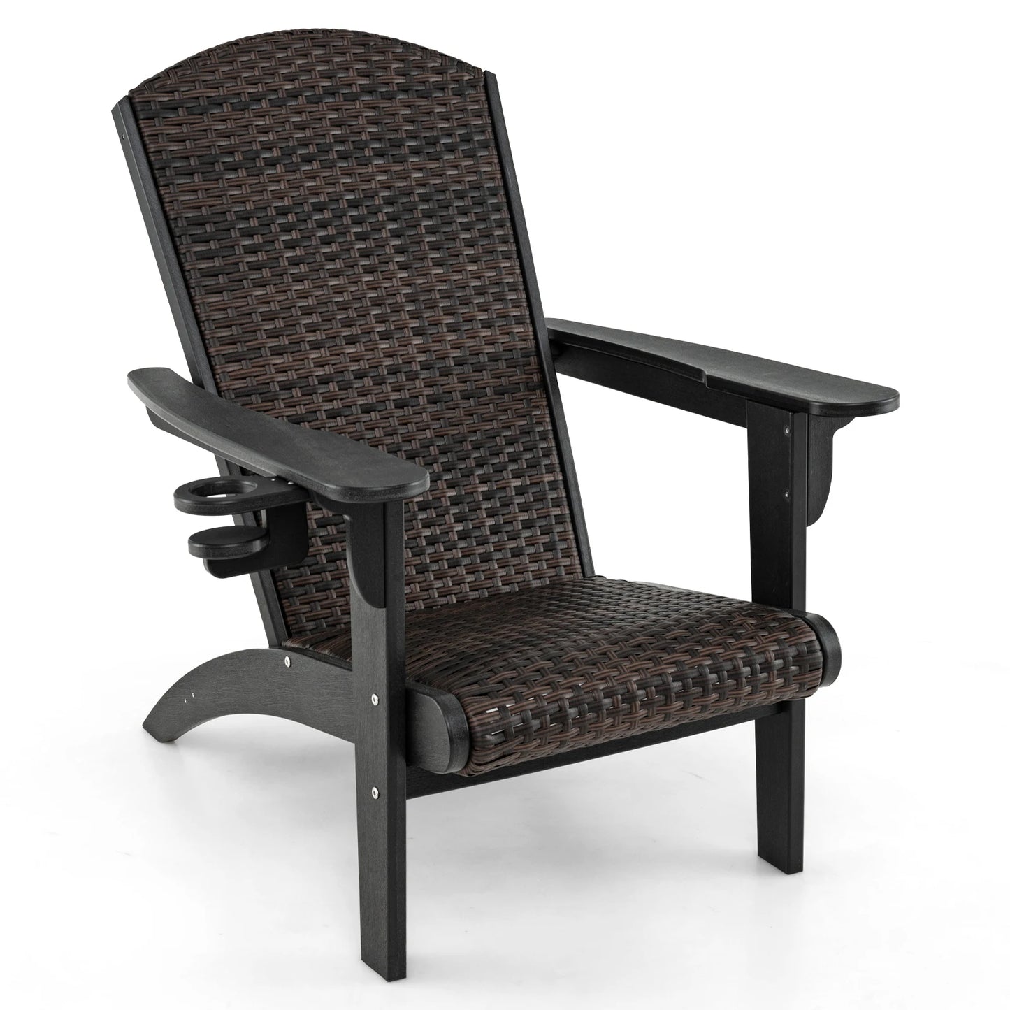 LIFEZEAL Patio Adirondack Chair With Rattan Padded Seat And Cupholder