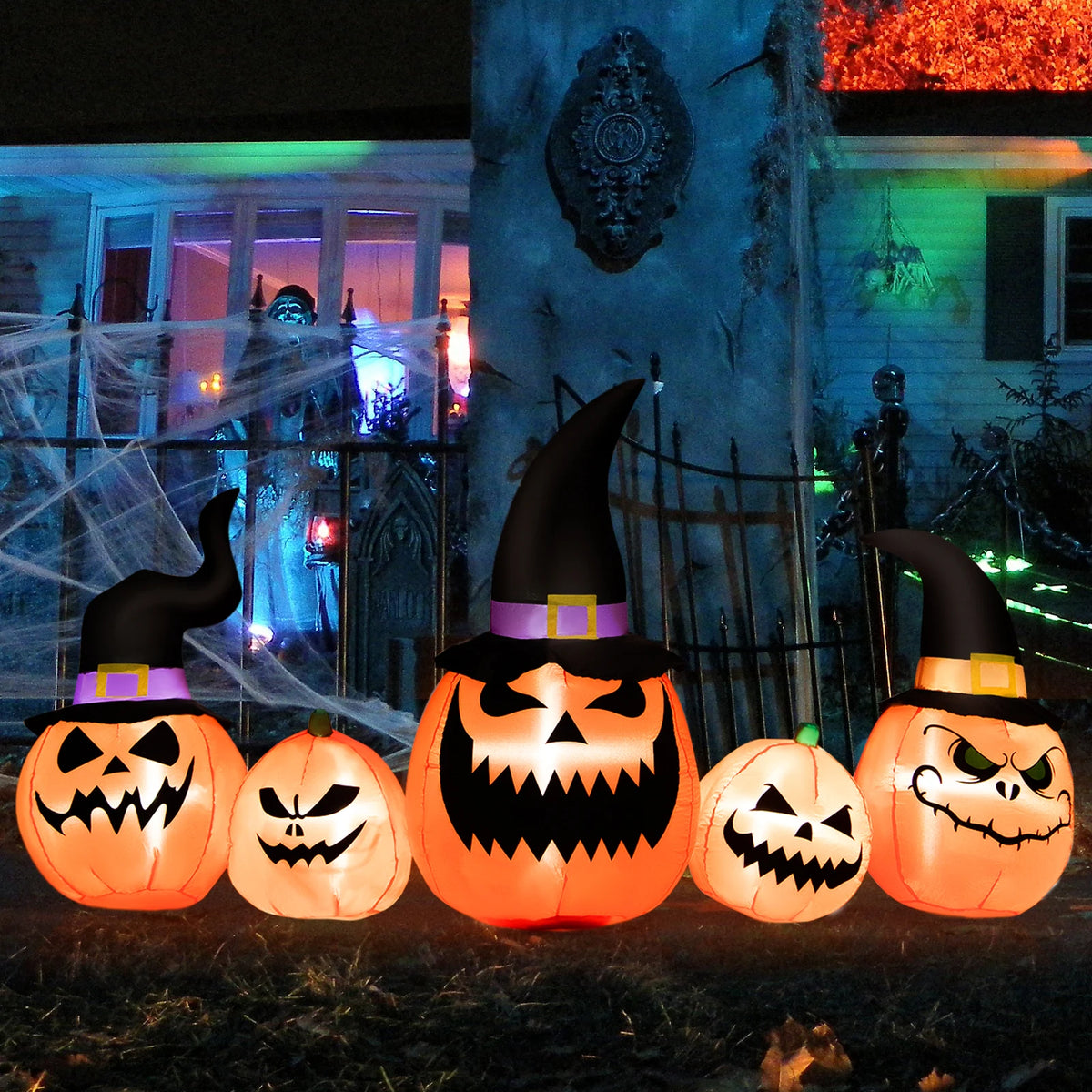 LIFEZEAL Halloween Inflatable Pumpkin With Witch Hat and LED Lights