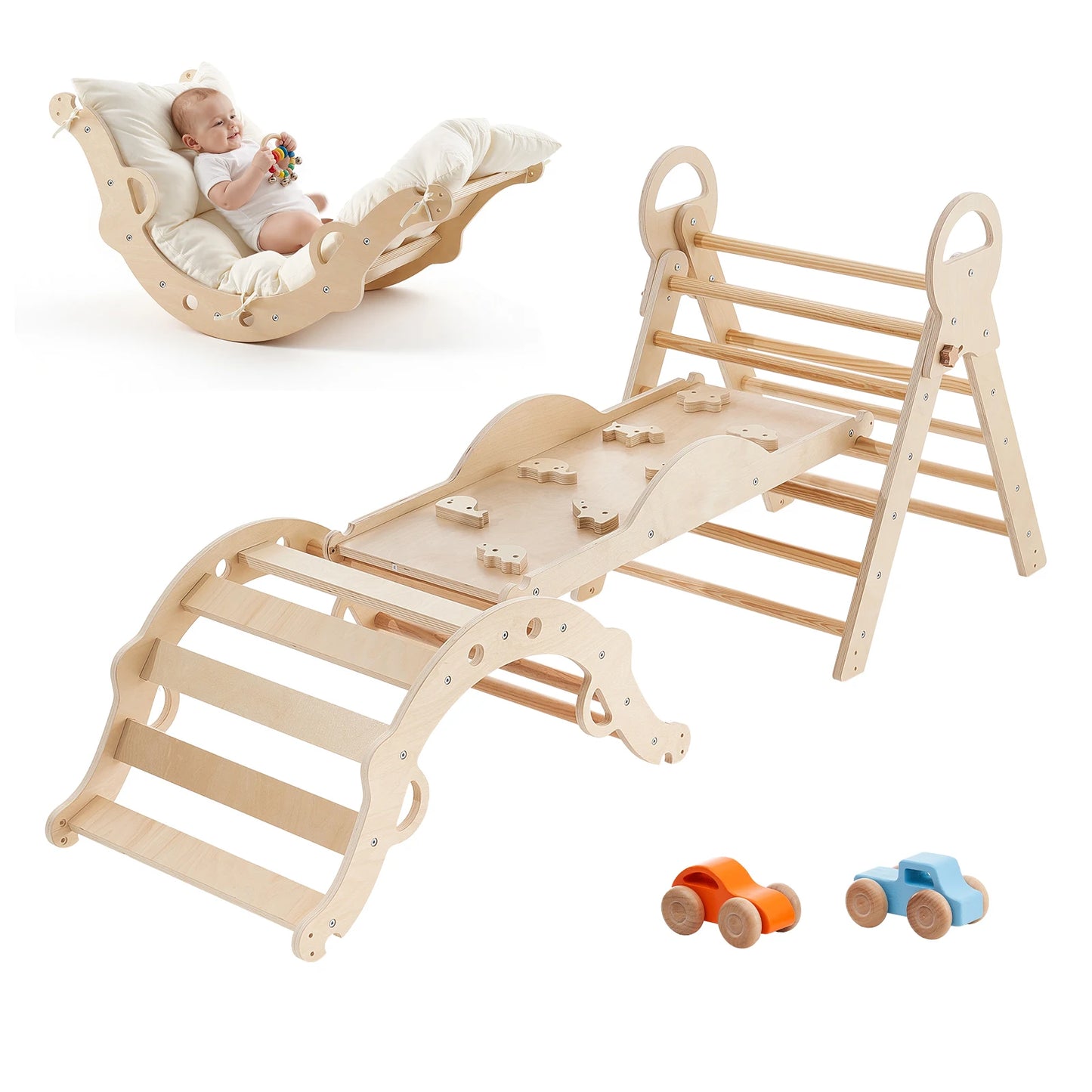 SucceBuy Pikler Triangle Set 9 In 1 Toddler Climbing Toys Indoor Playground