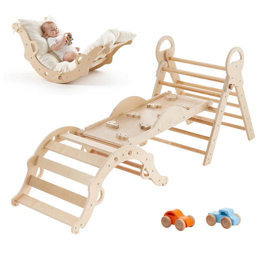 SucceBuy Pikler Triangle Set 9 In 1 Toddler Climbing Toys Indoor Playground