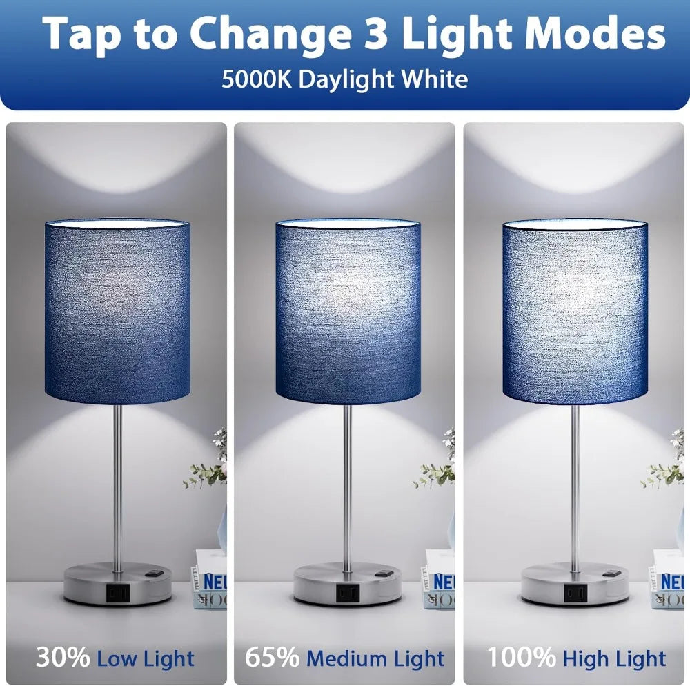 Touch Lamps Bedside USB And AC Outlet 3-Way Dimmable