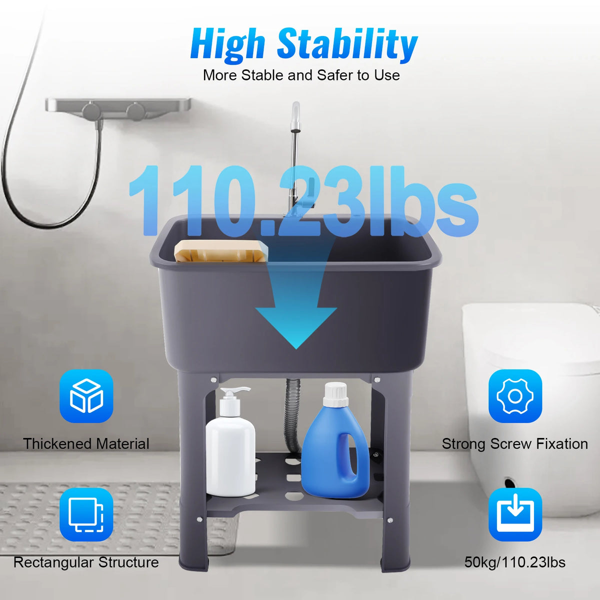Freestanding Utility Sink With Rotating Faucet And Built In Washboard