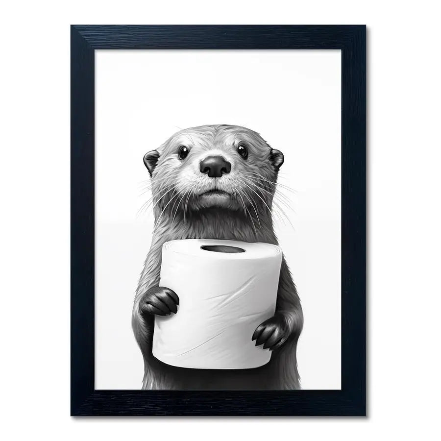 Funny Toilet Paper Raccoon Wall Art, Framed Bathroom Decor