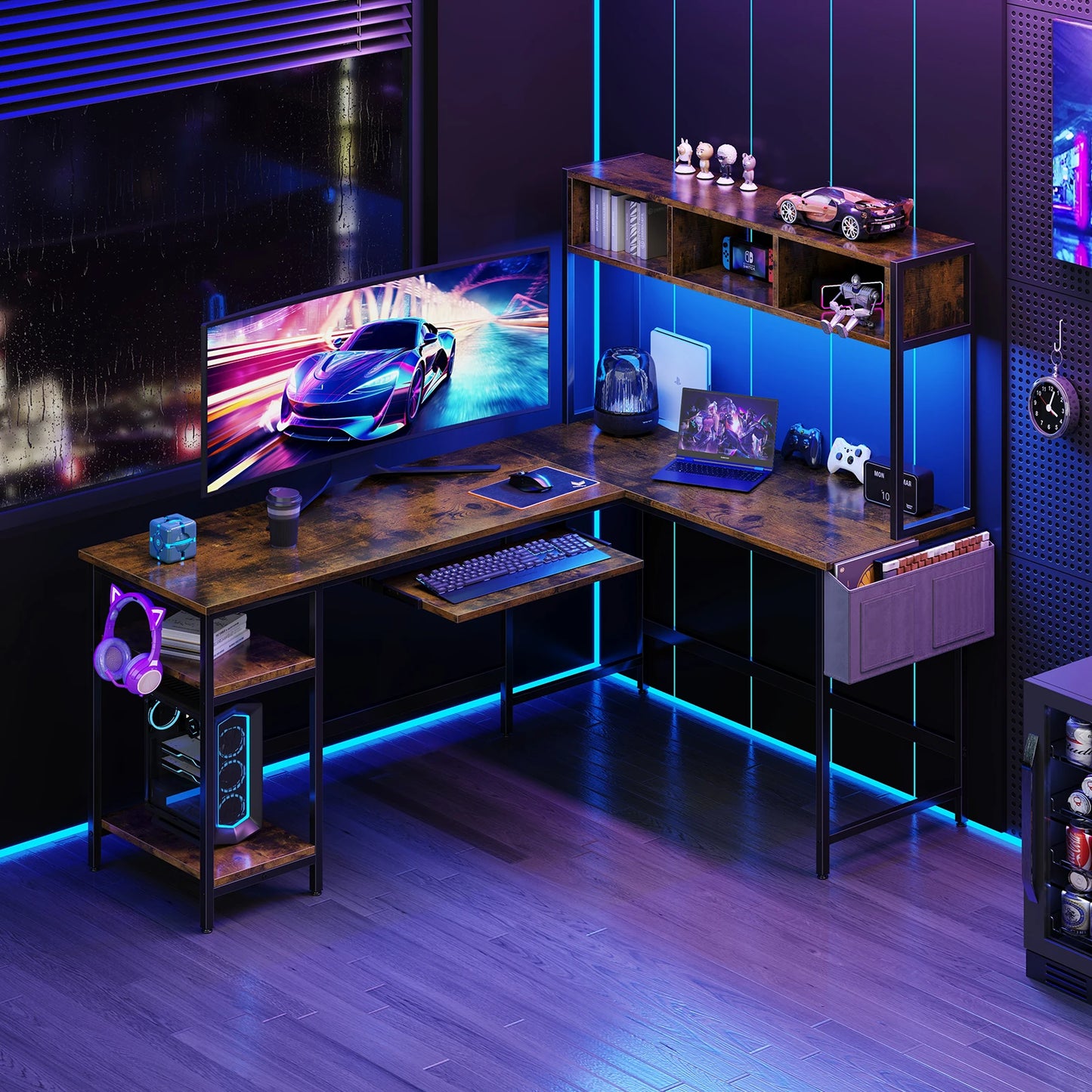 MCQ 67 Inch L Shaped Standing Office Desk With LED Lighting