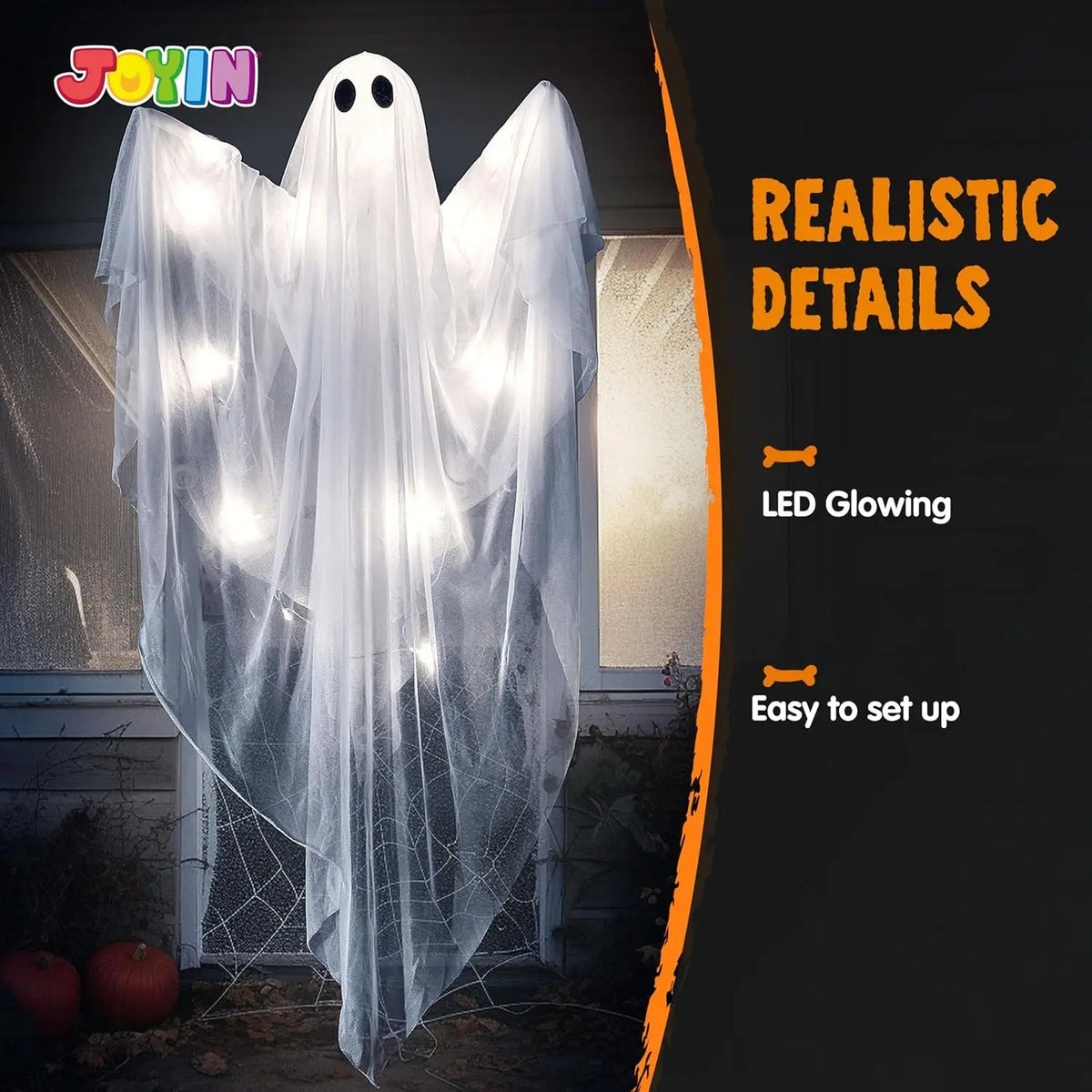 LED Lit Ghost Hanging Halloween Outdoor Yard Decoration