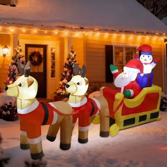 Oloey Outdoor Christmas Inflatable Santa Claus Sleigh Reindeer