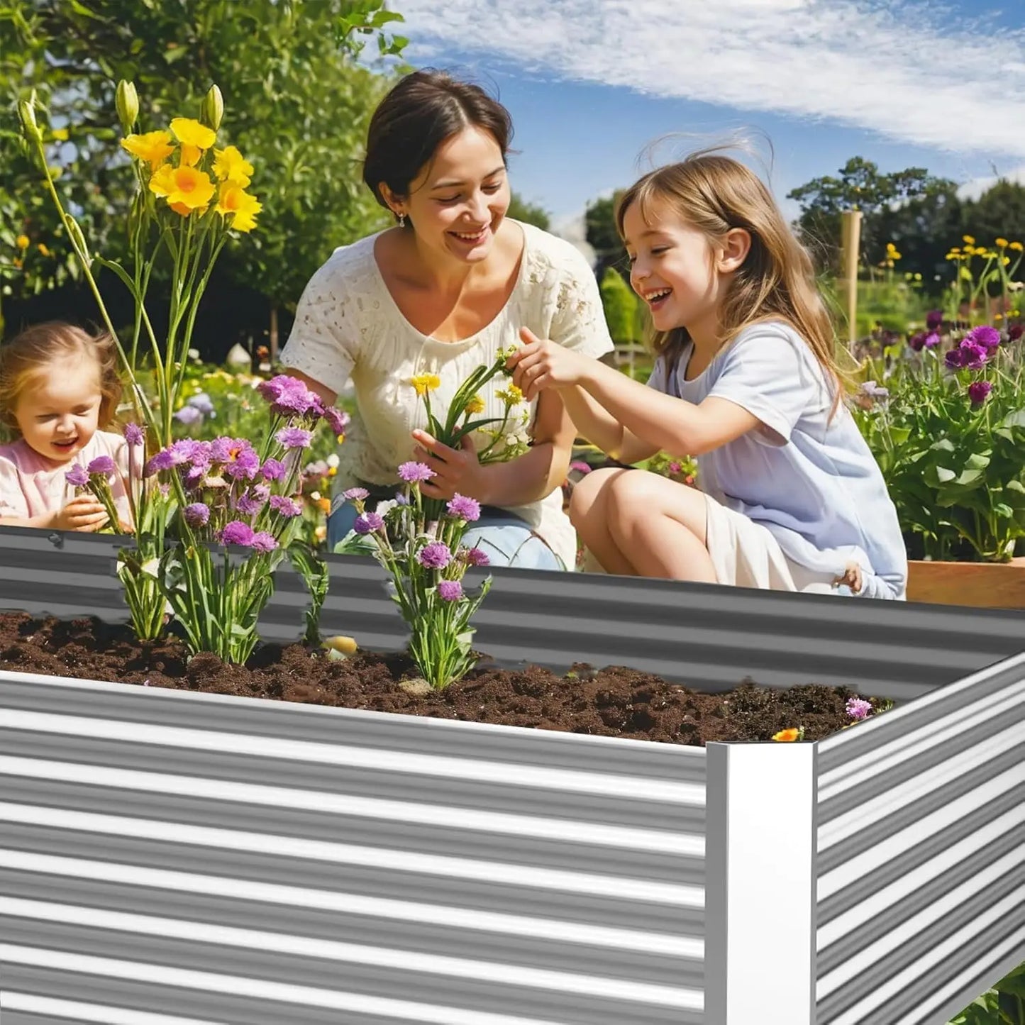 3-Piece Galvanized Raised Garden Bed, Above Ground for Vegetables and Flowers, 36x18 Inch, Easy Assembly