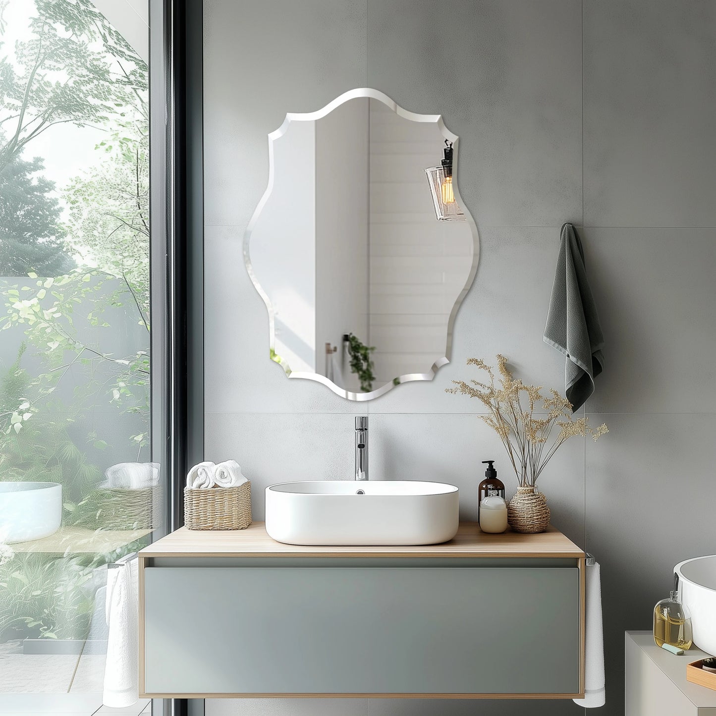 Wisfor Frameless Wall Mirror Beveled Edge For Bathroom