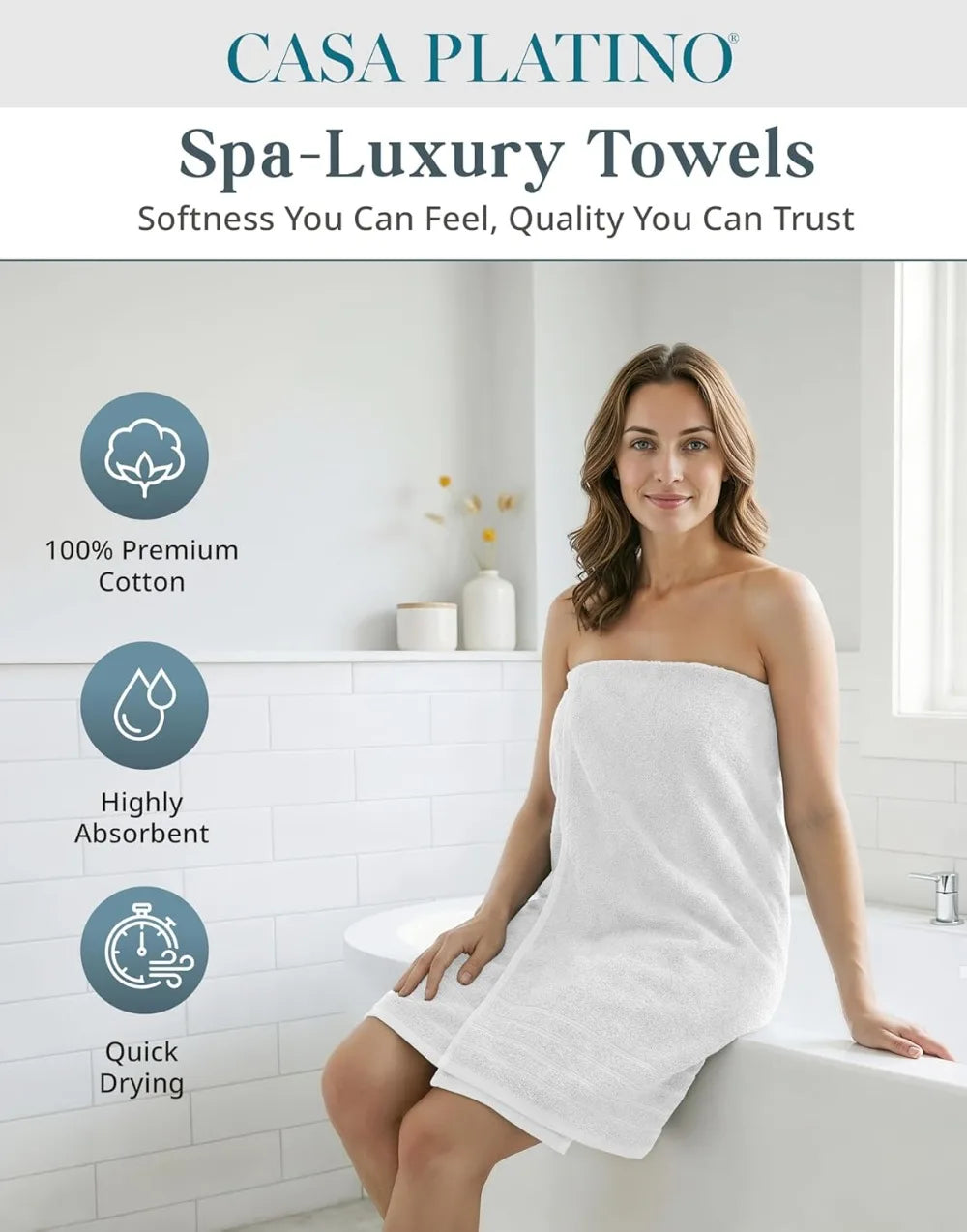 24 Piece Cotton Towel Set For Bathroom Absorbent Soft Towels