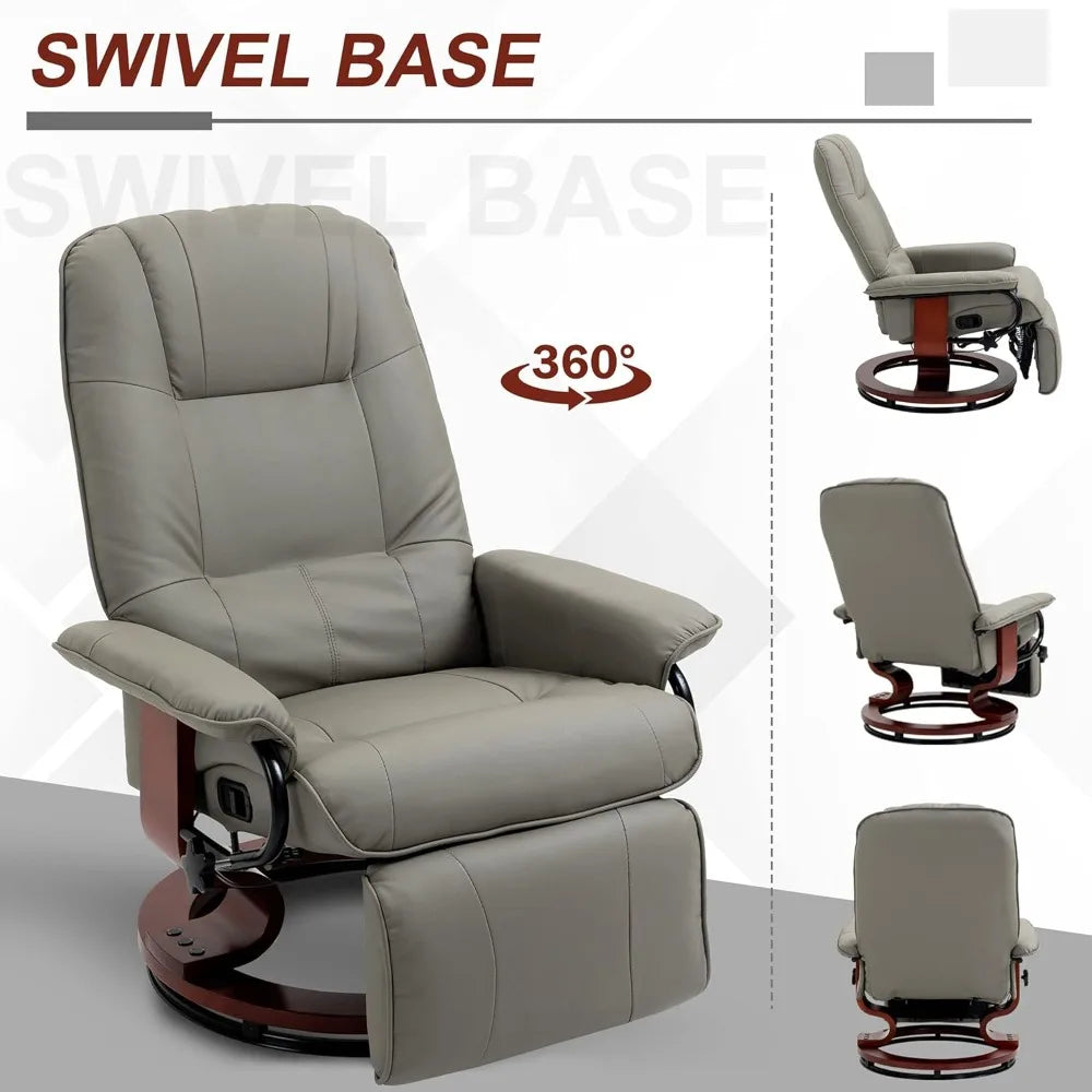 Faux Leather Manual Recliner Lounge Chair With Footrest Armrests Wood Base