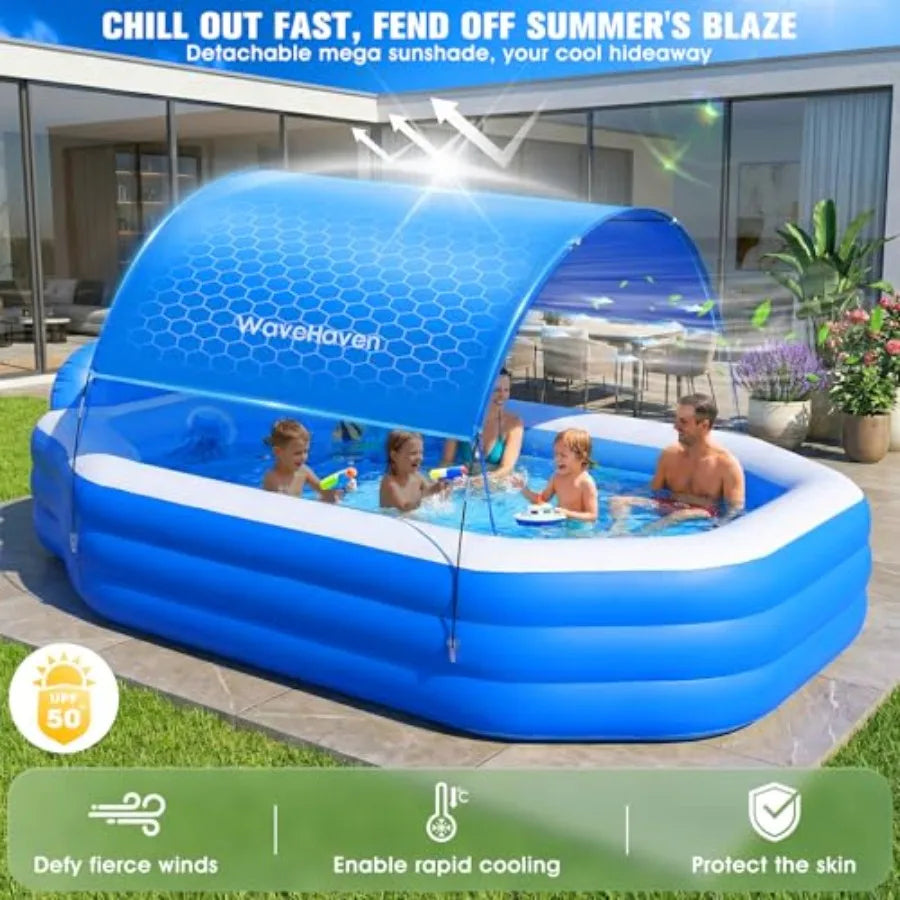 Oversized Inflatable Pool With Canopy For Adults And Seats