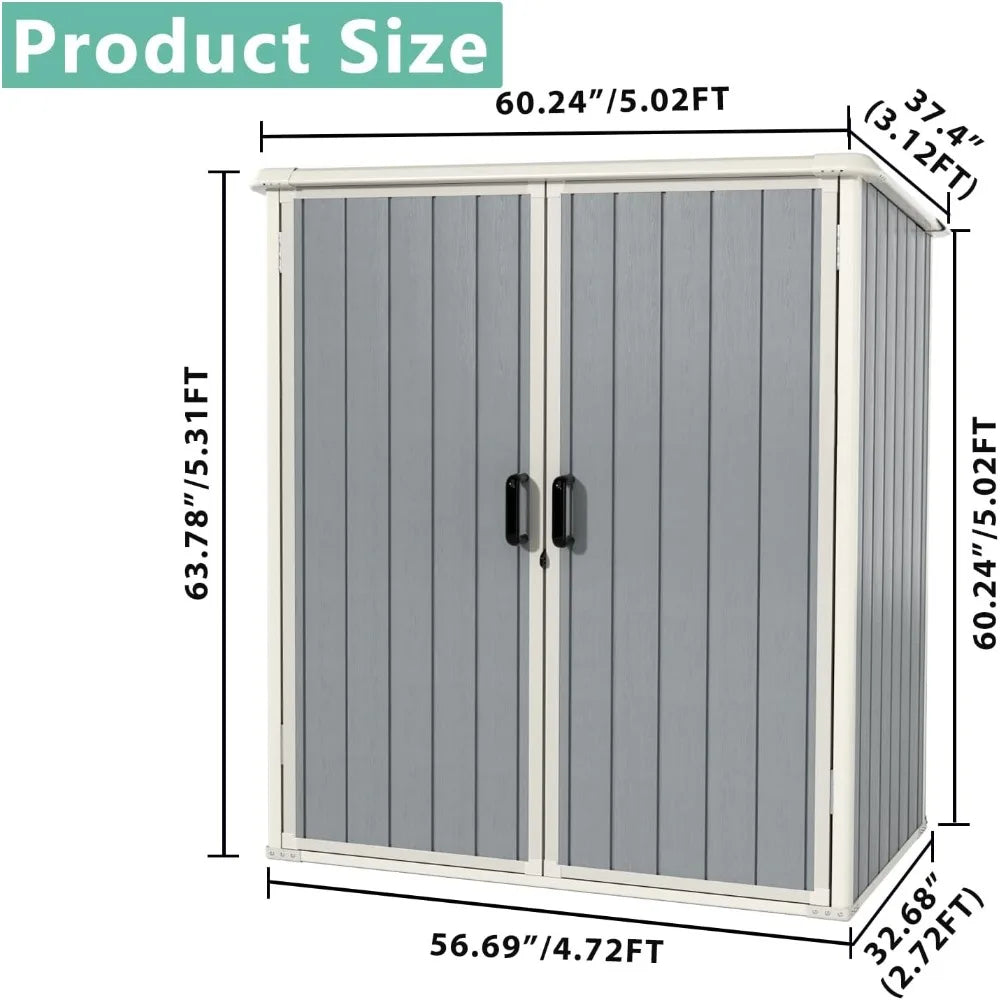 5 X 3 FT Outdoor Storage Shed, Resin Shed with Floor and Lockable Door, Plastic Shed for Bike, Garbage Can, Tool, Accessories
