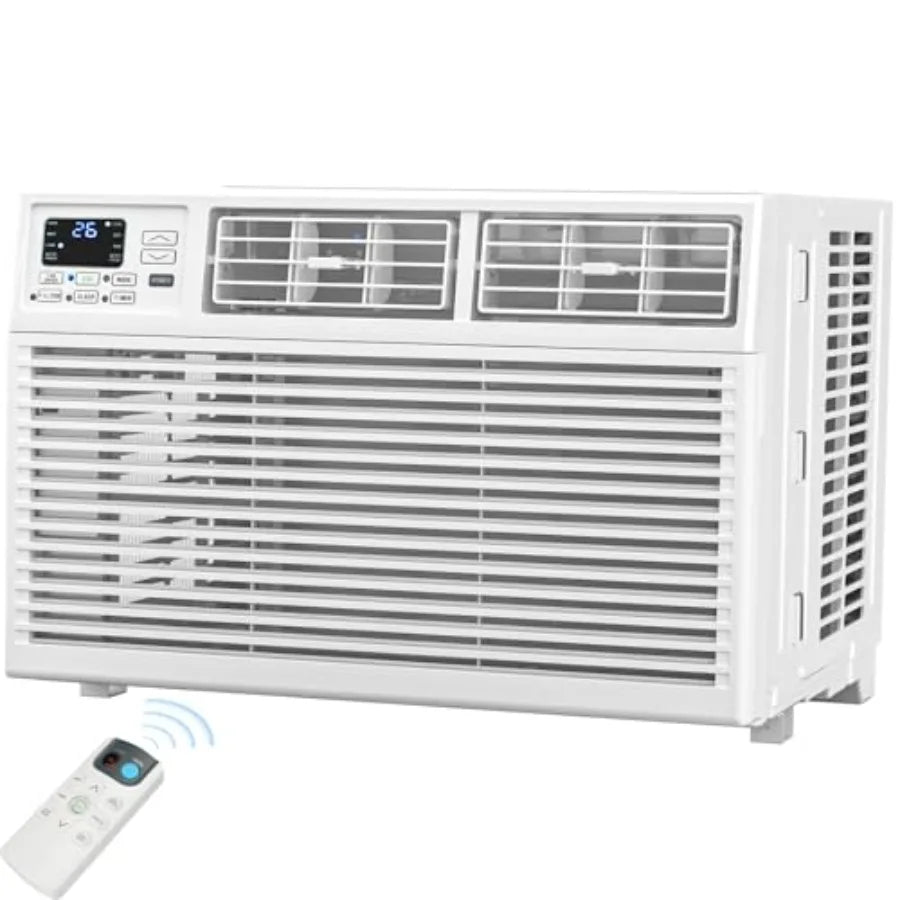 Window air conditioner for home use, white ABS plastic, 8000 BTU cooling capacity, 6-in-1 modes with remote, energy-saving, coo