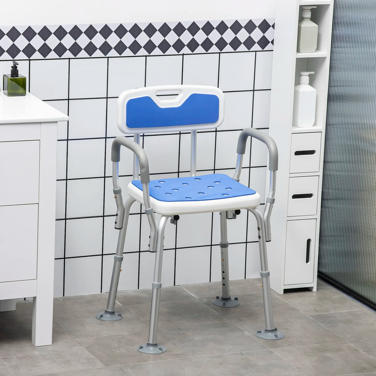 HOMCOM Adjustable Padded Shower Chair with Arms and Supportive Back