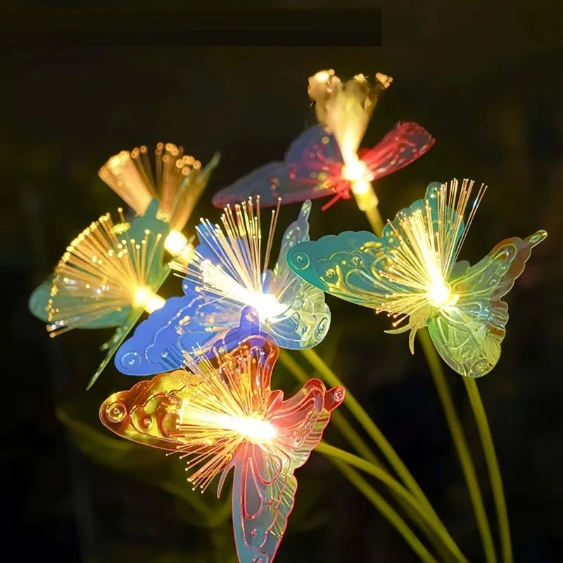 Solar Powered Butterfly Fiber Optic Garden Stake Light Outdoor Decor