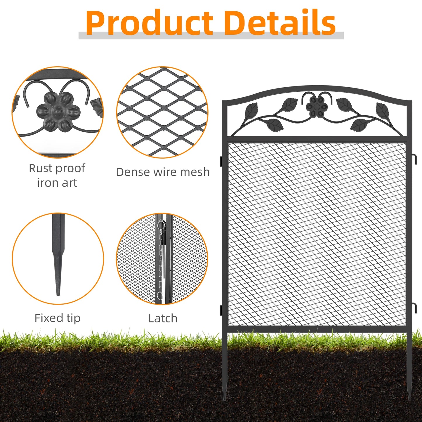 Garden Decorative Iron Fence Panels For Lawn Border Animal Barrier