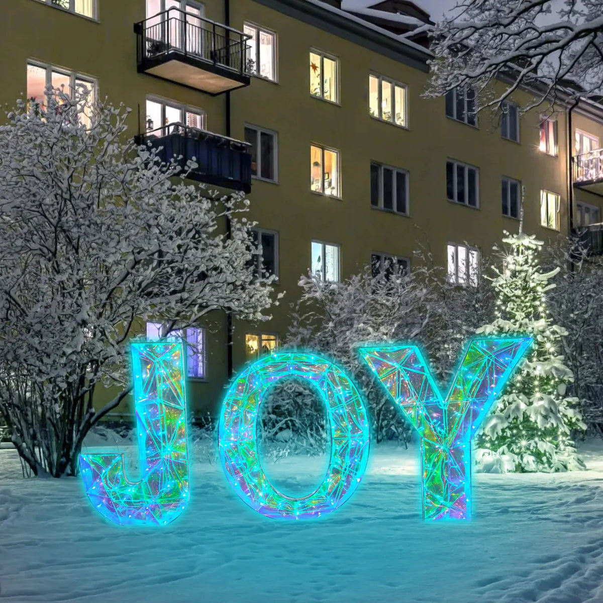 Outdoor Christmas JOY LED Lighted Metal Holiday Yard Decorations