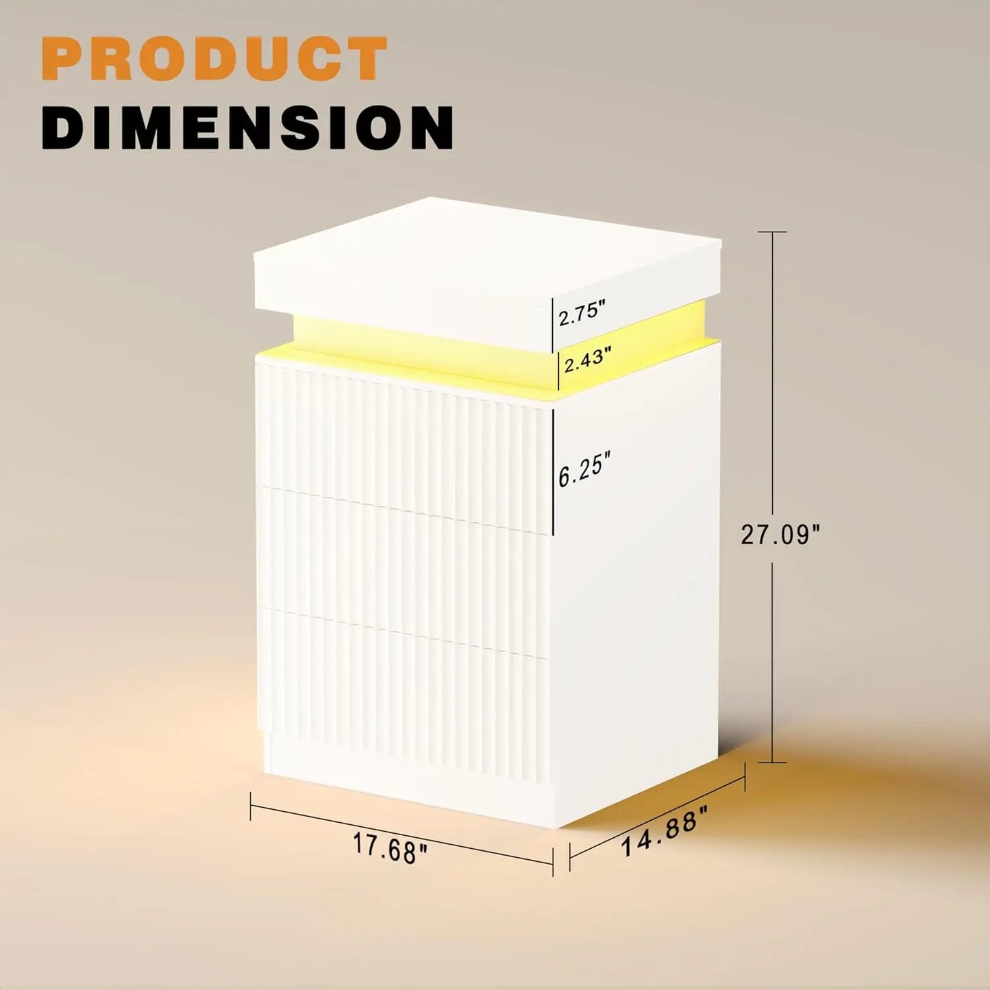 Nightstand Set Of 2 With LED Charging Station Fluted