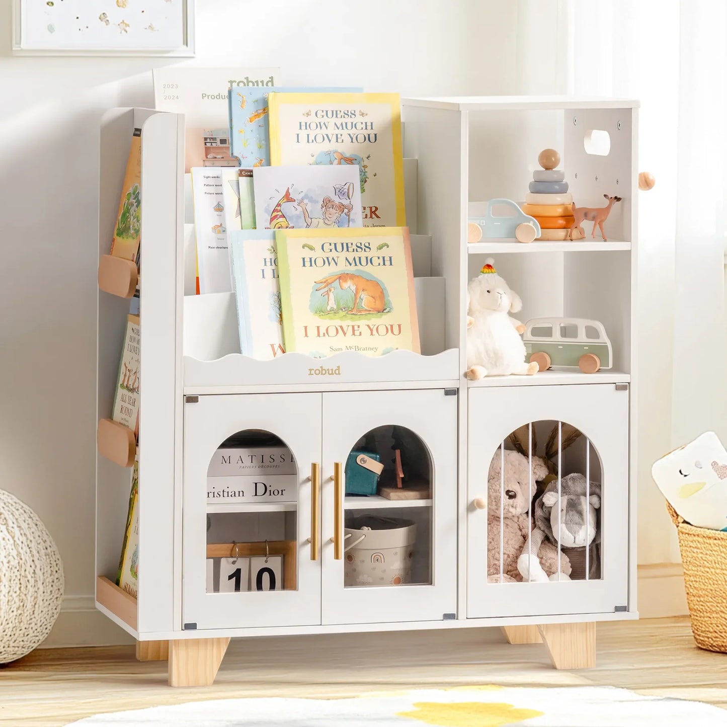 Robotime Robud Kids Wooden Bookshelf All In One Toy Storage Organizer 6 Cubby