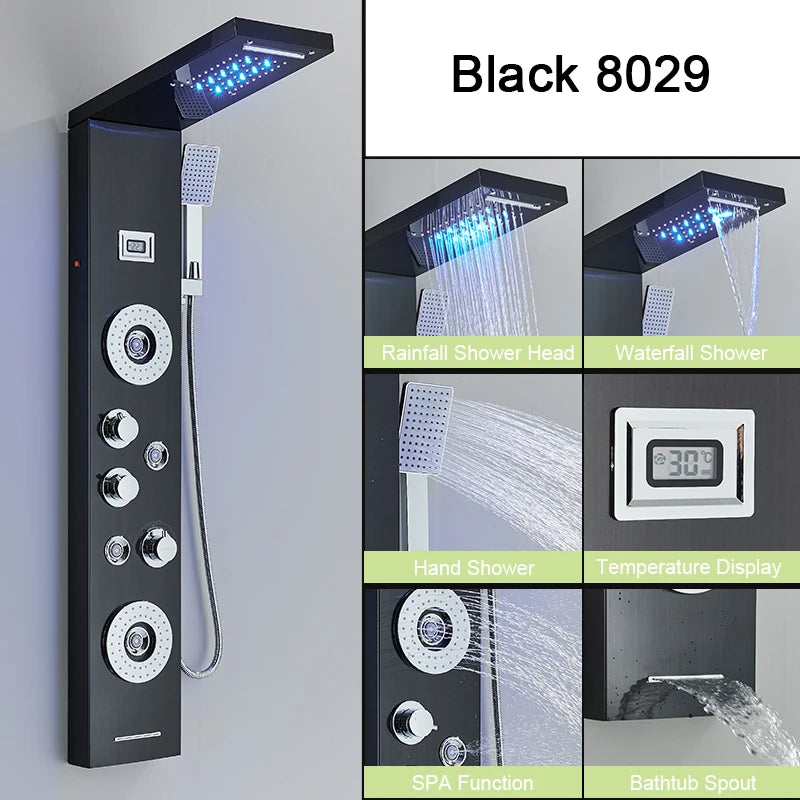 Shinesia LED Shower Panel With Rainfall And Massage Jets