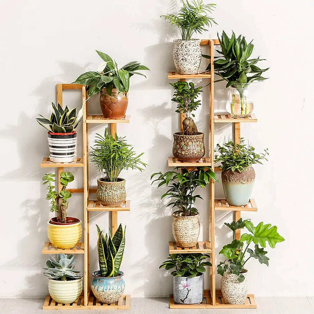Vertical Bamboo Plant Rack 6 Tier Stand For Indoor And Outdoor Use