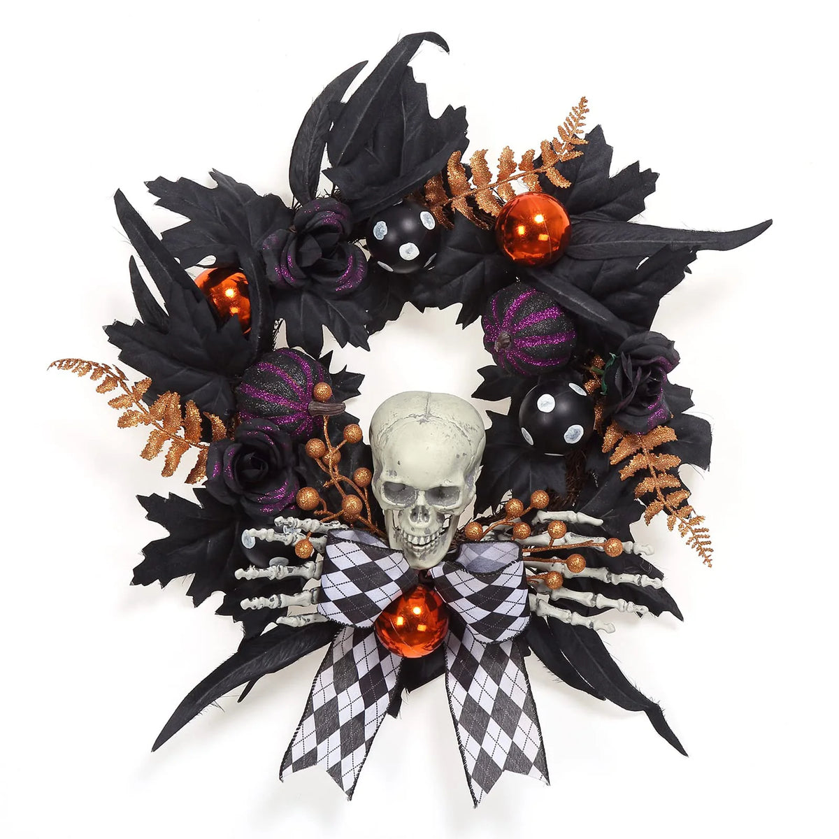 HiMiss Gothic Halloween Skeleton Wreath Front Door Decor