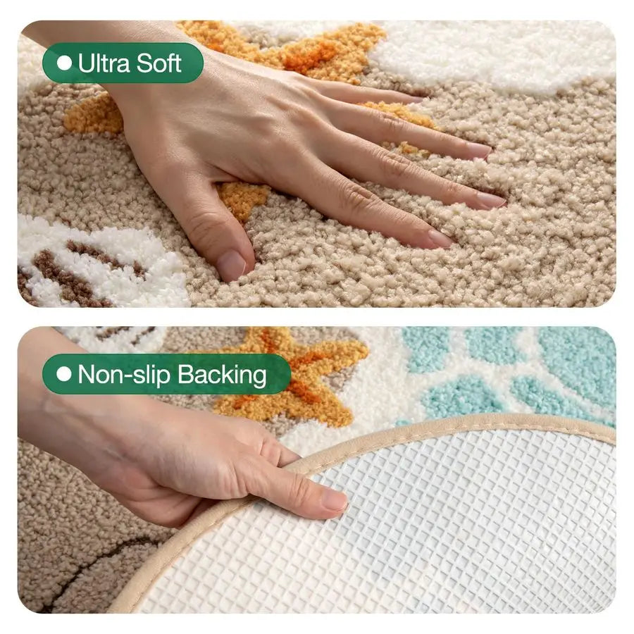 Soft and Absorbent Beach Bathroom Rug, NonSlip Backing, Ideal for Bathroom, Kitchen and Entryway Decor, Sea Beach Starfish Shell