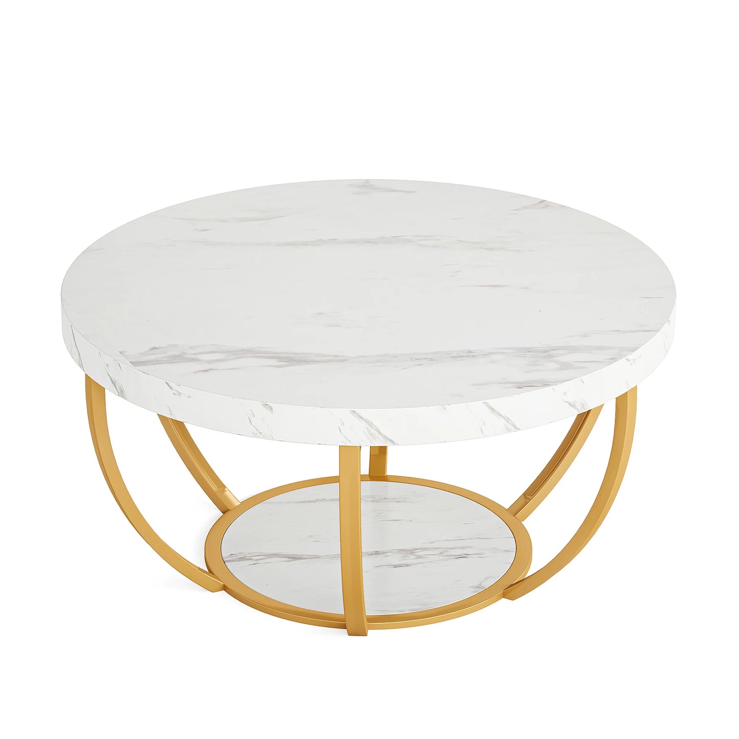 Tribesigns Round Coffee Table With Storage Shelves