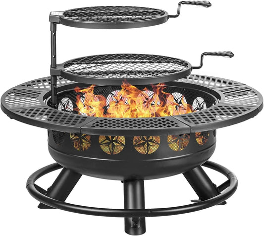 Outdoor Premium Cast Iron Fire Pit With Lid Grills 3In1