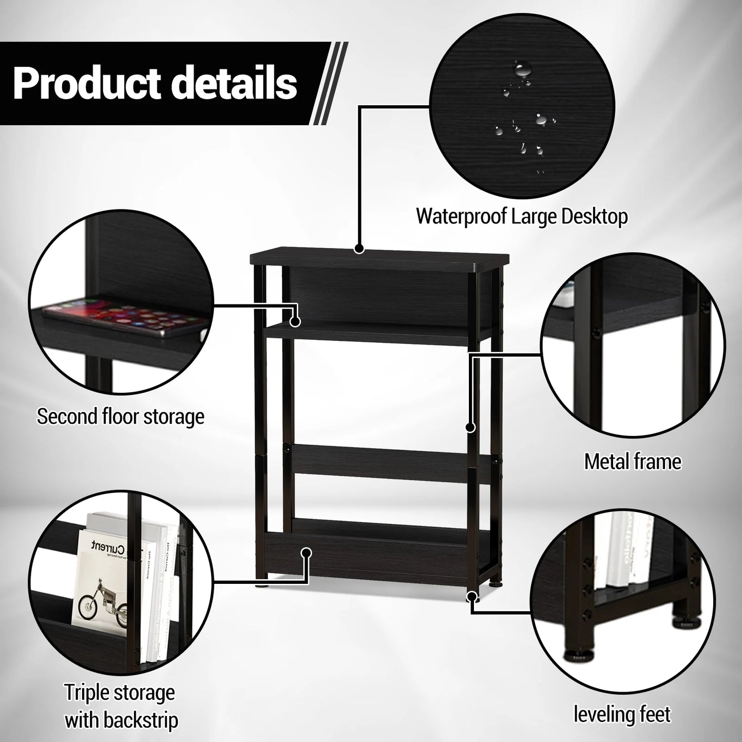 HobbyLane Slim 3 Tier Bedside End Table For Small Spaces
