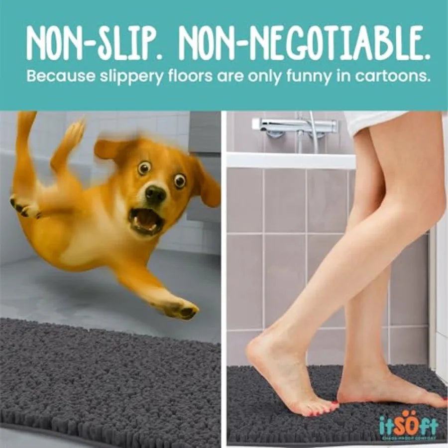 Chenille Bath Mat, Plush Absorbent Quick Dry Non Slip Rug