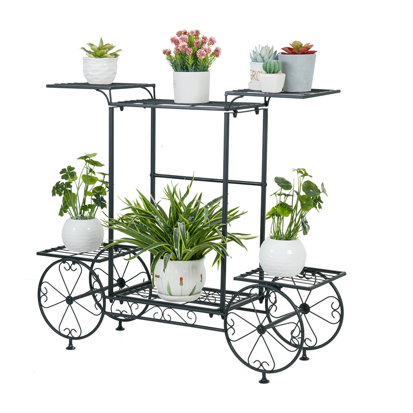 Parisian Style 6-Tier Metal Garden Cart Plant Stand Indoor Outdoor