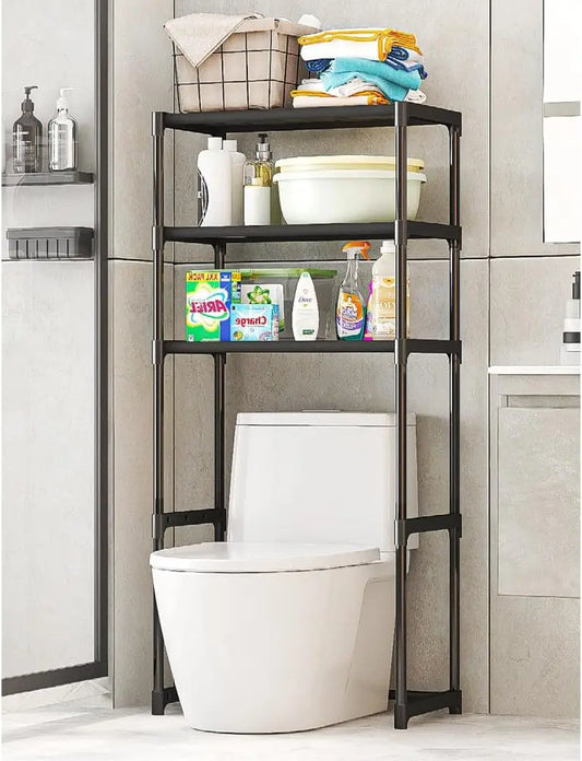 Over The Toilet Storage Cabinet, 3-Tier Metal Bathroom Organizer Shelf, Stable Freestanding Above Toilet Shelf for Laundry