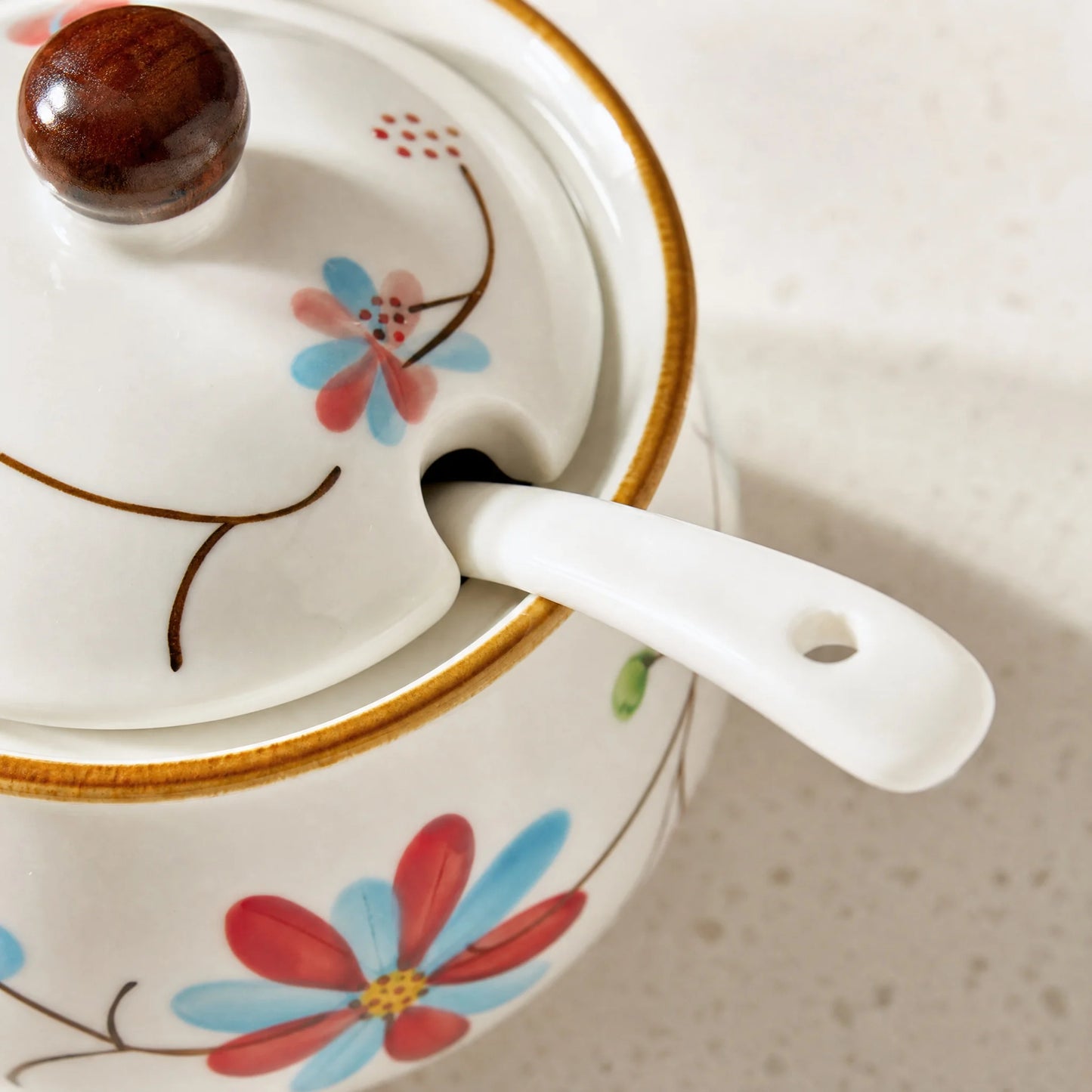 Three-Piece Ceramic Spice Jar Set With Tray Hand Painted Japanese