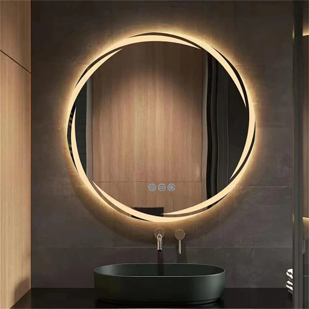 Anti-Fog LED Round Bathroom Mirror With Backlit HD Glass And 3 Color Lights