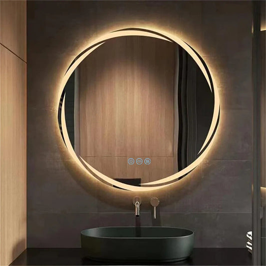 Anti-Fog LED Round Bathroom Mirror With Backlit HD Glass And 3 Color Lights