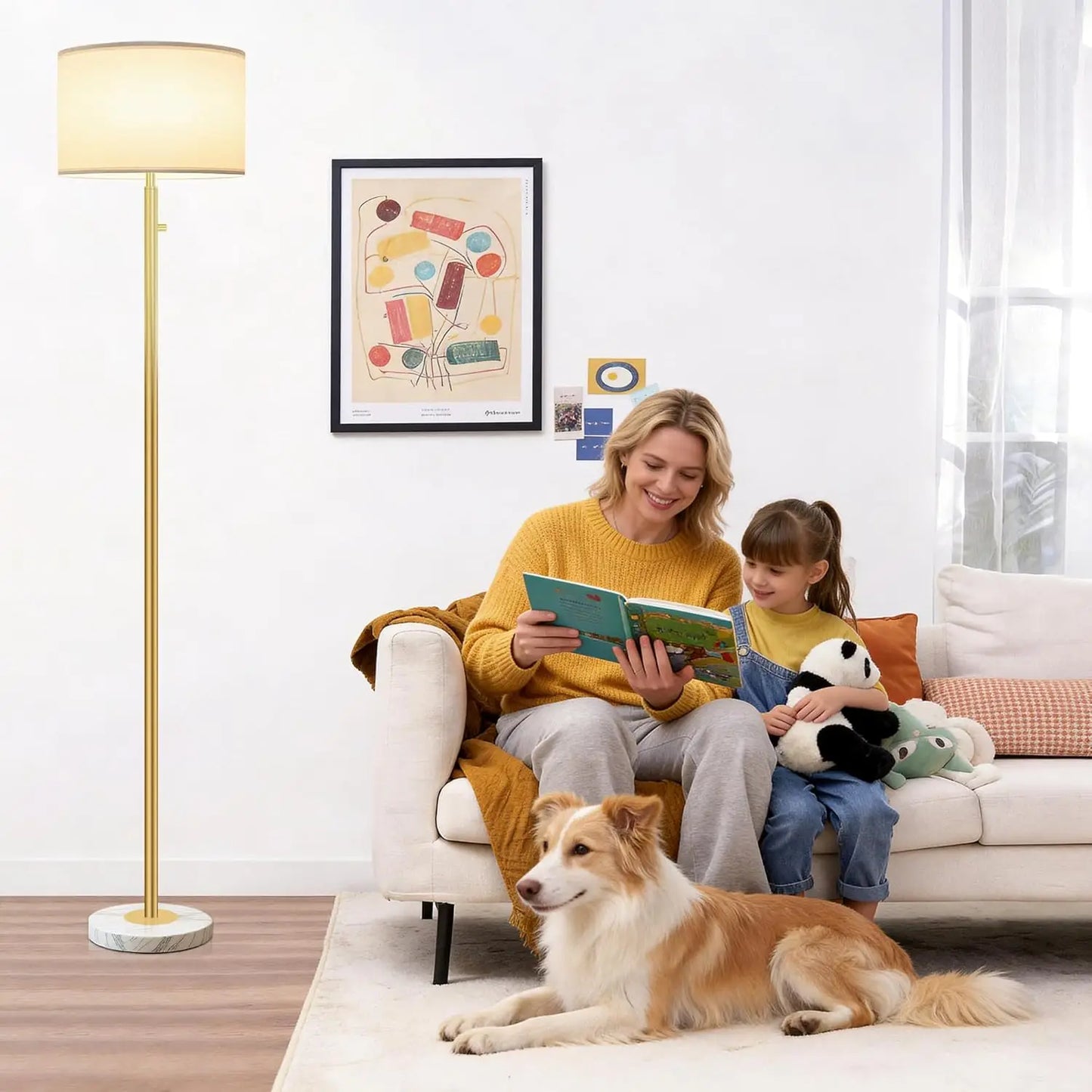 Modern Dimmable Floor Lamp With Marble Base And Linen Shade