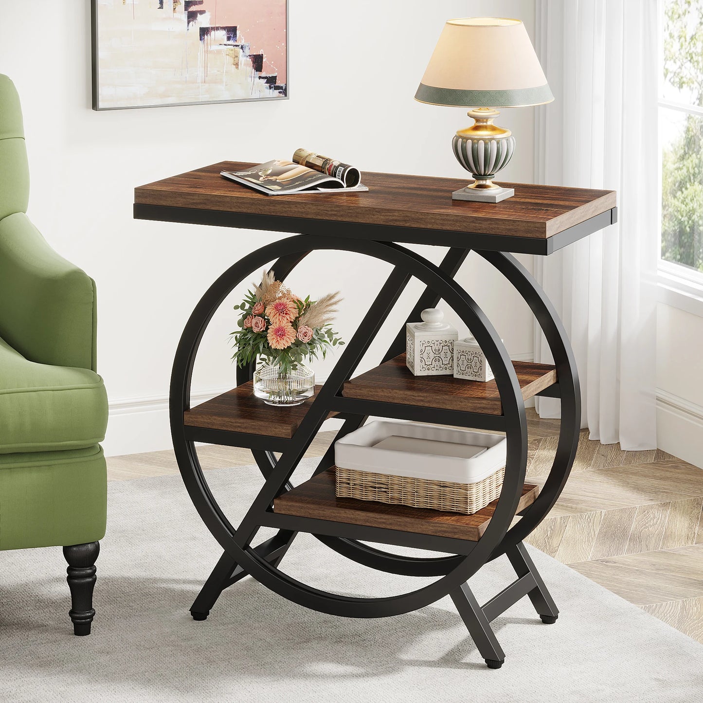Tribesigns End Table With 3 Shelves Industrial Wooden Side Table