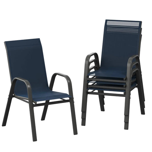 Set Of 4 Stackable Outdoor Patio Chairs, All-Weather Textilene High-Back Dining Chairs, 400lb Heavy-Duty Deck Chairs For Garden