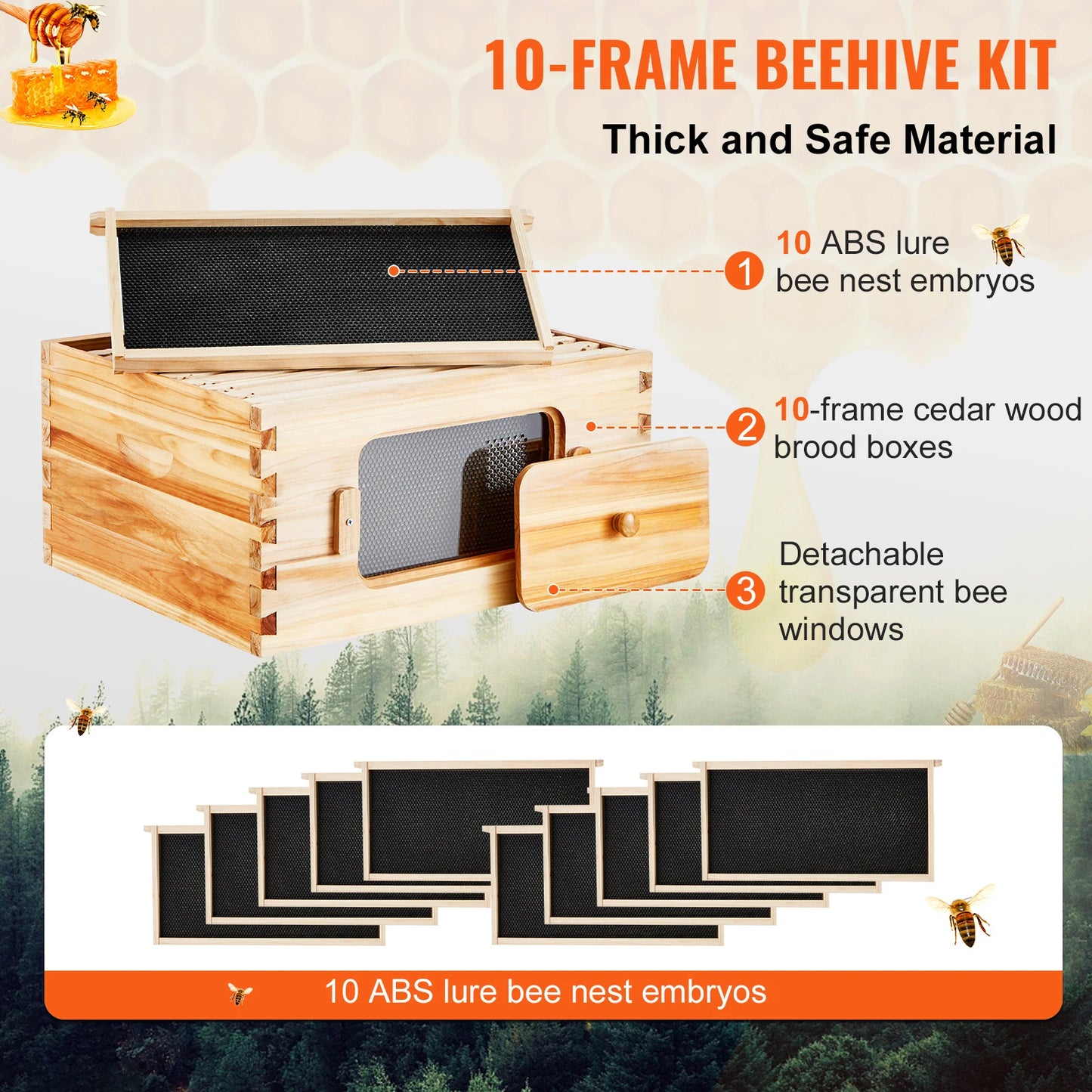 SucceBuy Cedar Bee Hive Langstroth Starter Kit With Acrylic Windows