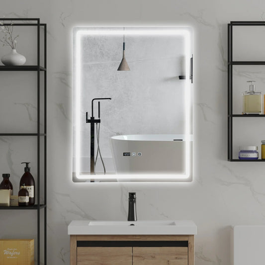 Tri Color Dimmable LED Bathroom Mirror With Display IP54 Waterproof