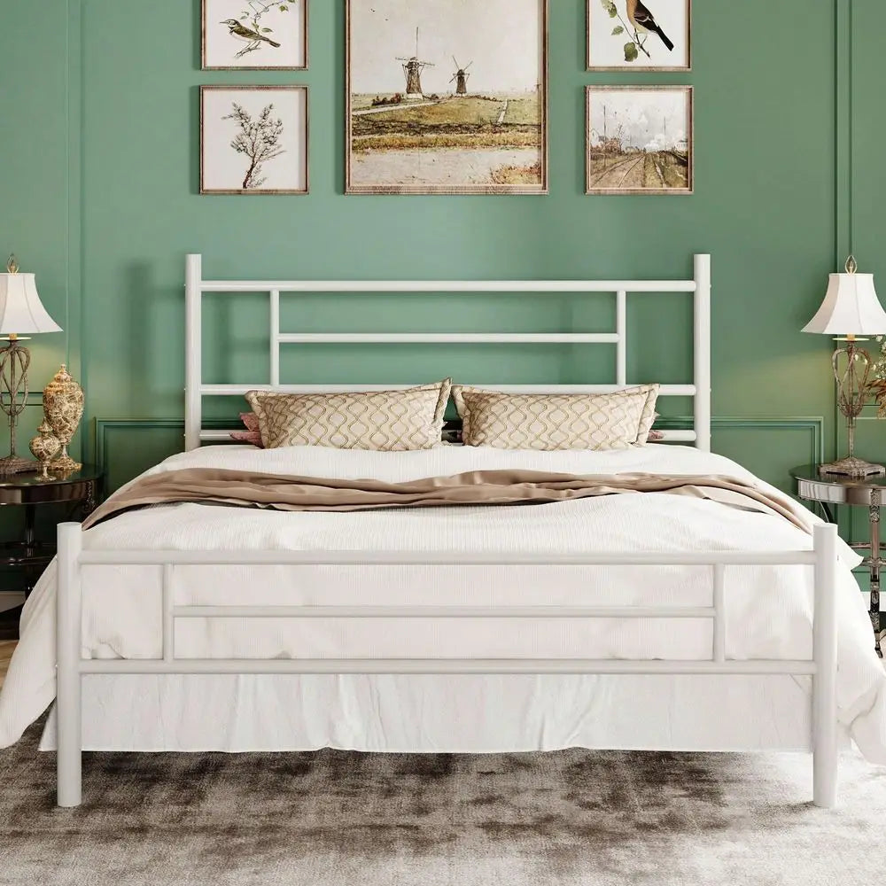 14 Inch Twin Full Queen King Size Metal Bed Frame With IronArt Headboard And Footboard, Under Bed Storage Space, Platform Bed W