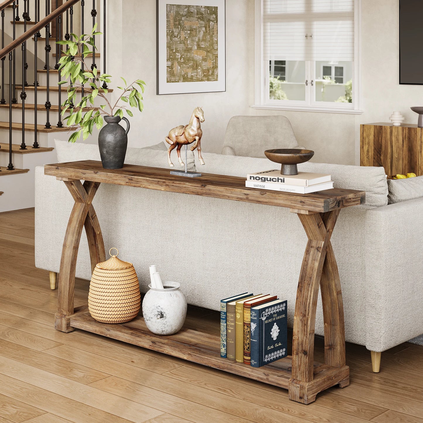 Tribesigns Solid Wood Console Table With Two Tier Storage