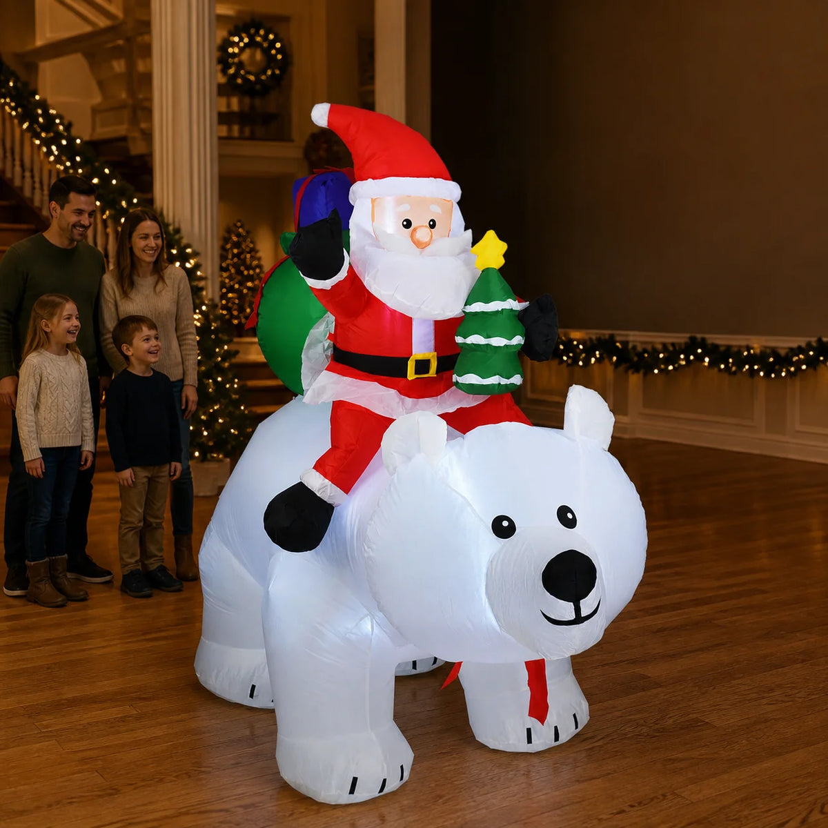 Inflatable Santa Riding Polar Bear With Shaking Head Christmas Decor