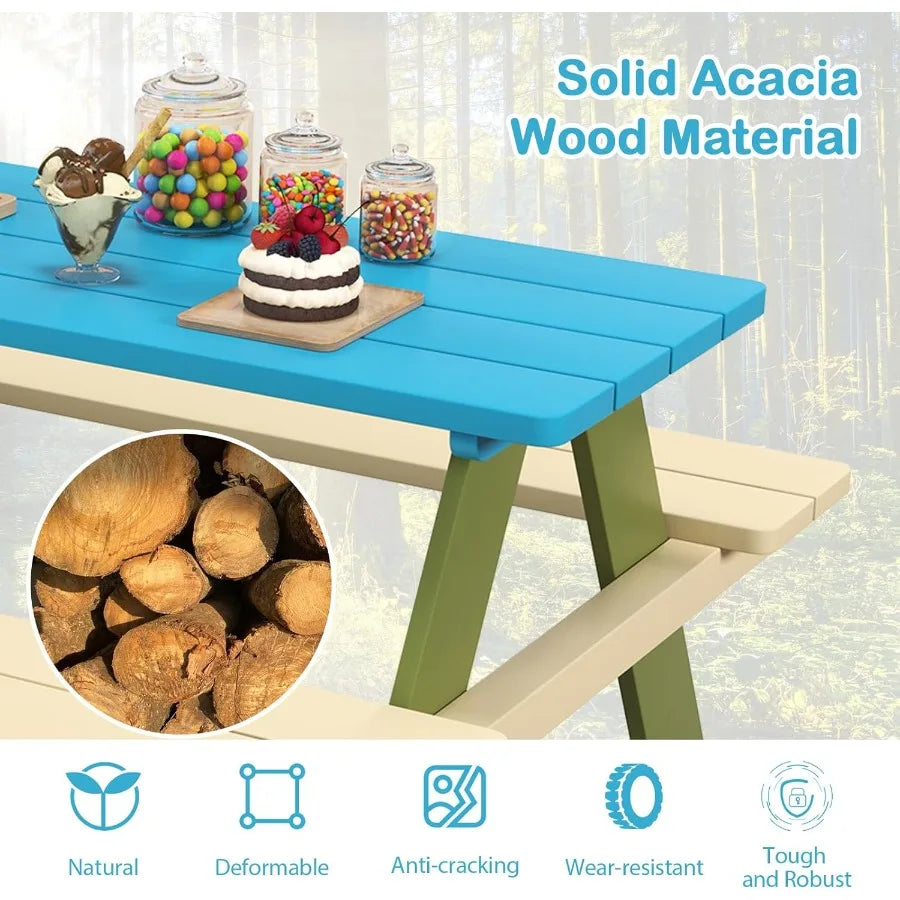 XIUWO Kids Picnic Table Set With Benches For Outdoor Use