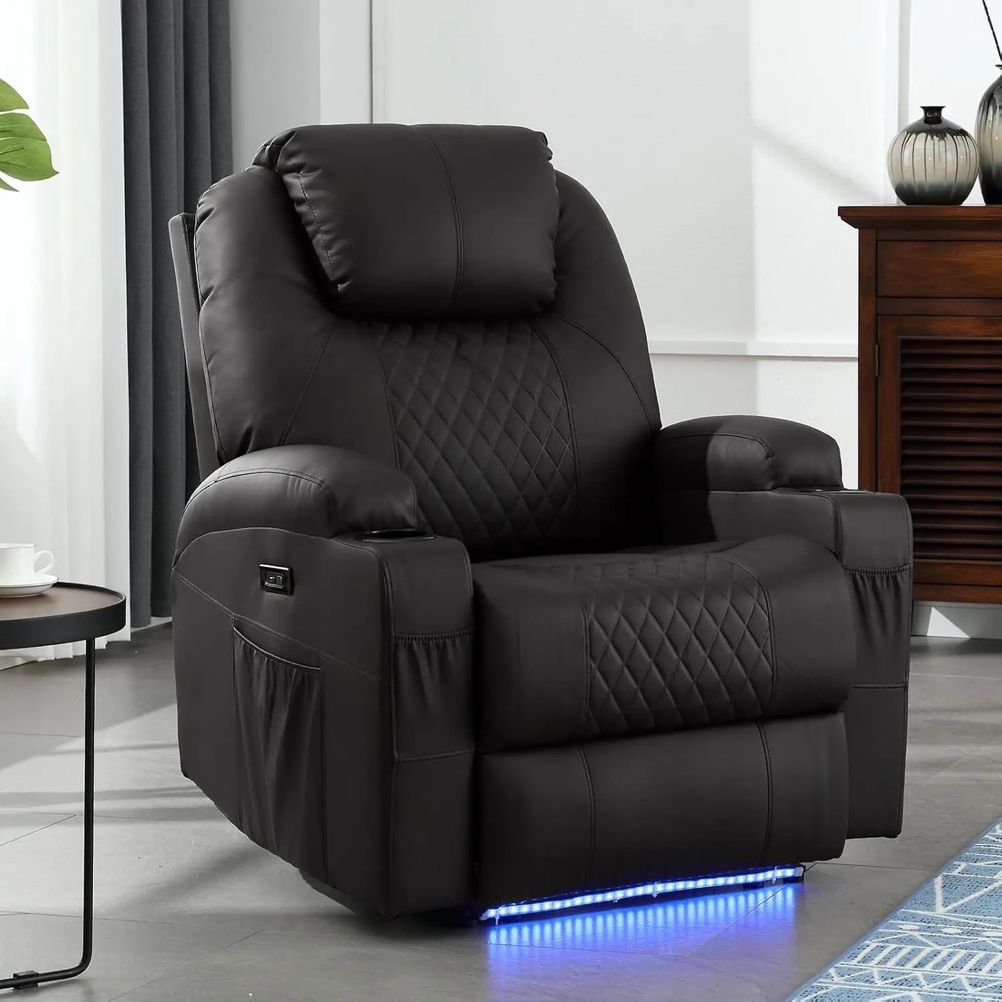 Power Recliner Chair With Heat And Massage PU Leather
