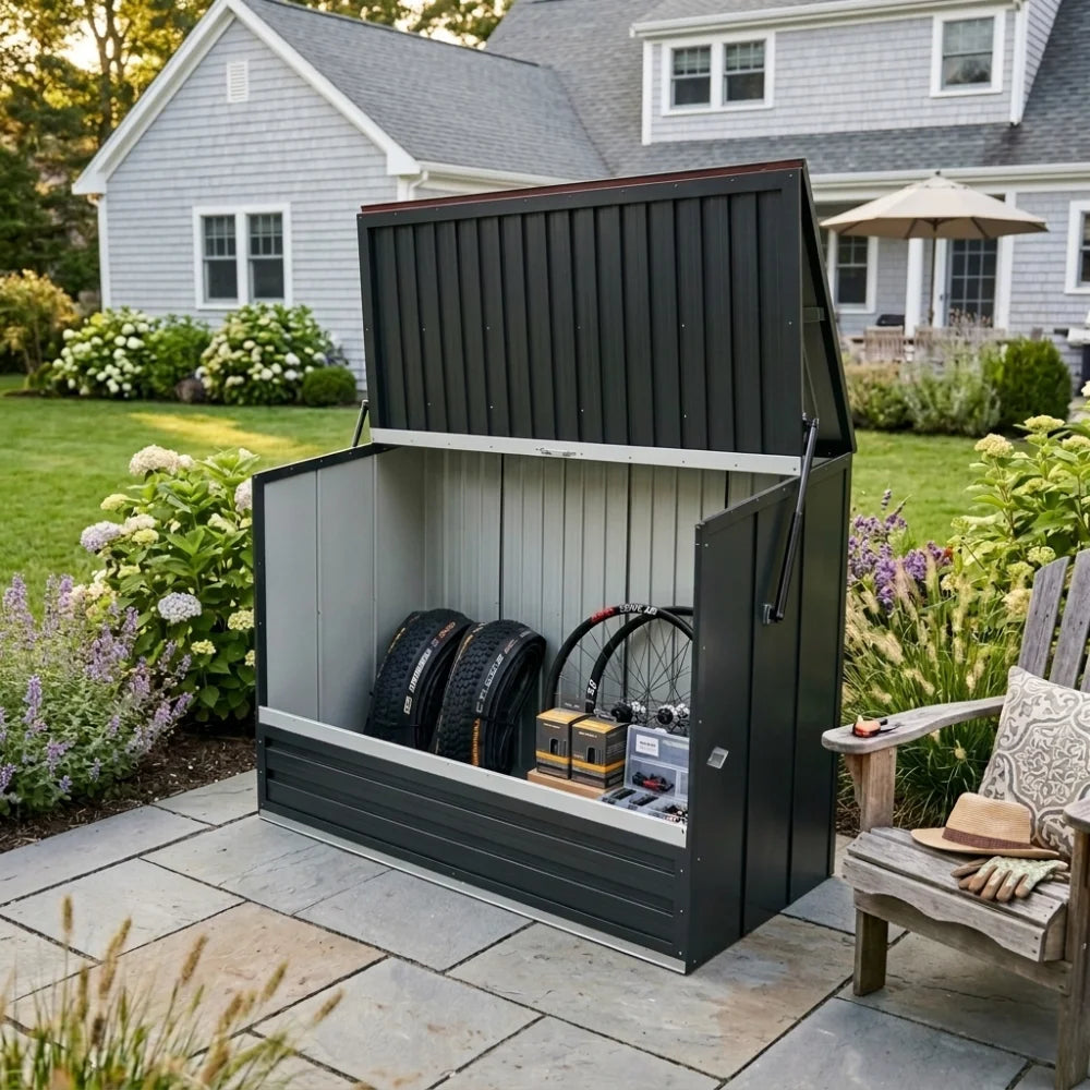 Outdoor Galvanized Steel Storage Shed Weatherproof With Flip Top Lid