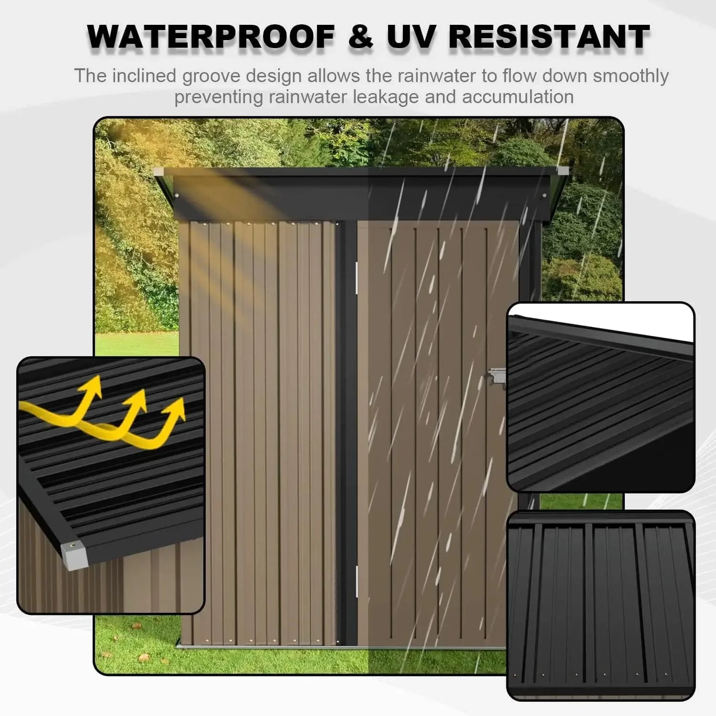 Metal Outdoor Storage Shed With Lockable Door Waterproof Tool Shed