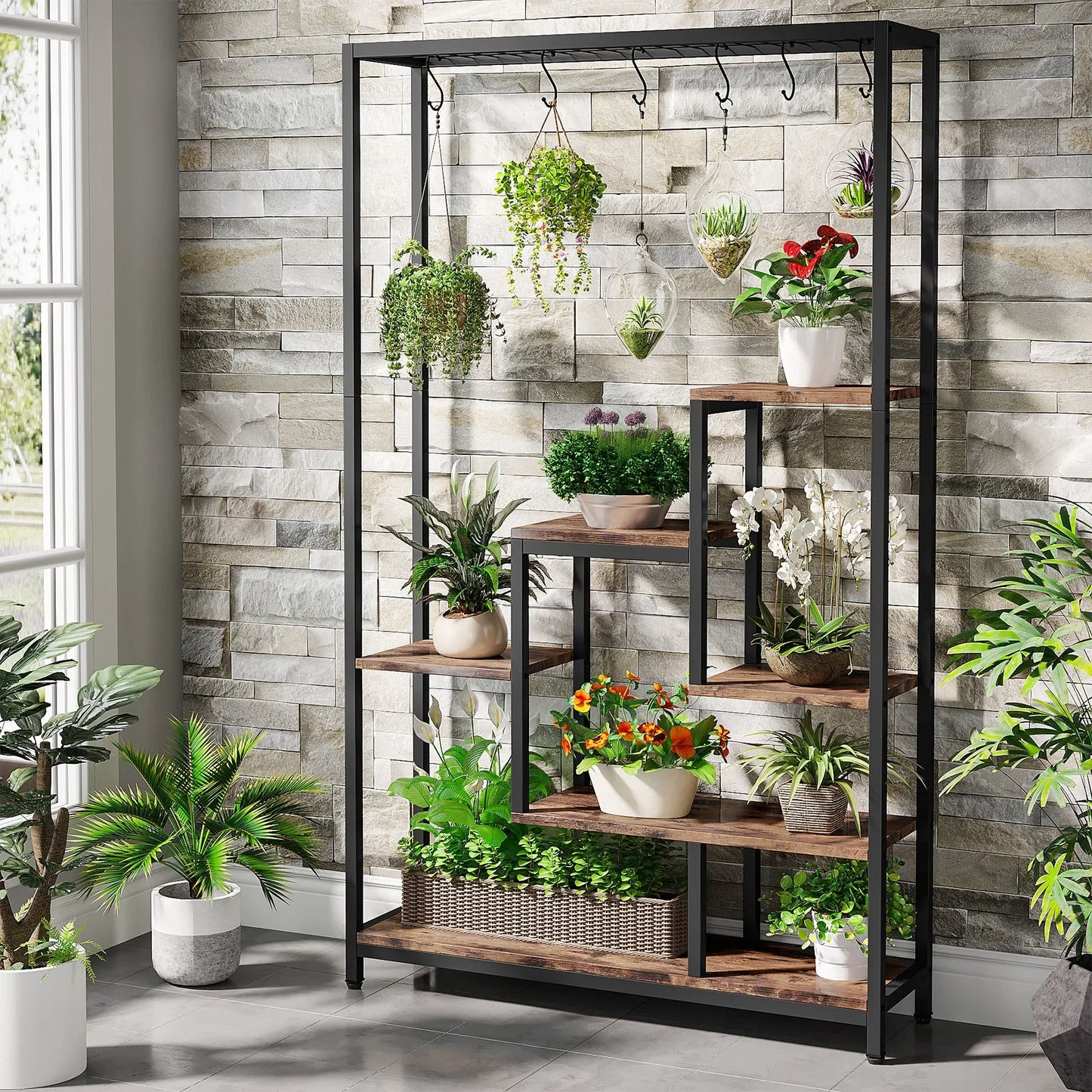 Tribesigns 5-Tier Indoor Plant Stand With Hanging Hooks
